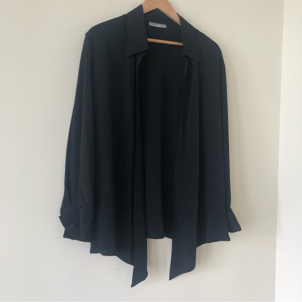 Emporio Armani Black Silk Blend Open Front Collared Cardigan size 38/8 - Picture 2 of 11